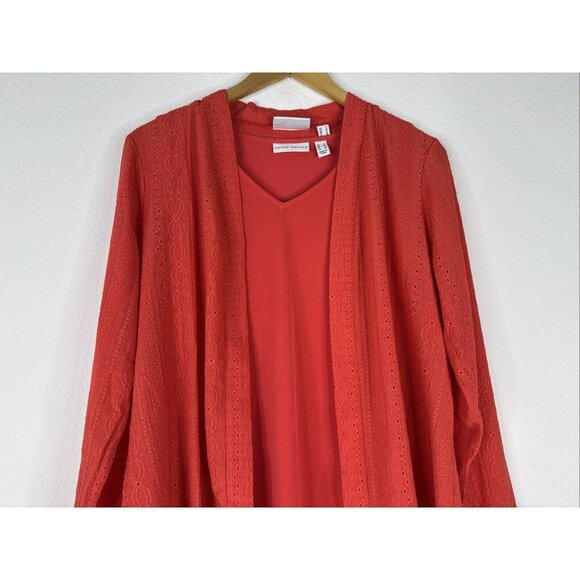 Susan Graver Eyelet Knit Cardigan With Liquid Knit Tank Size S Sea Coral A593351 - Picture 6 of 16